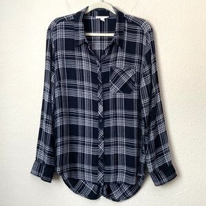 BLL Plaid Soft Button Down Shirt High Low Button Back